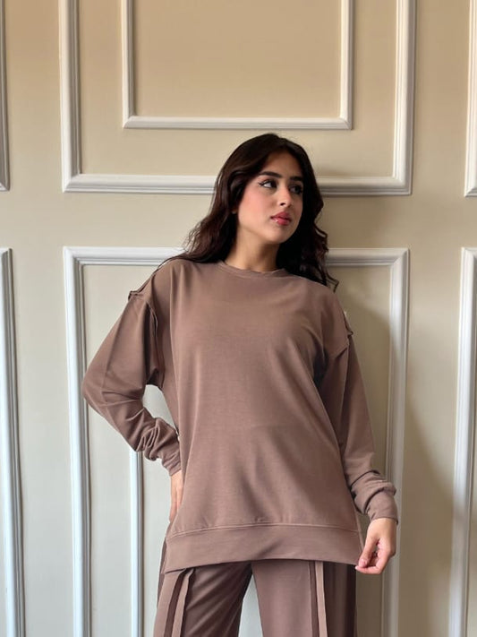 Raw Edge Sweetshirt  In Light Brown