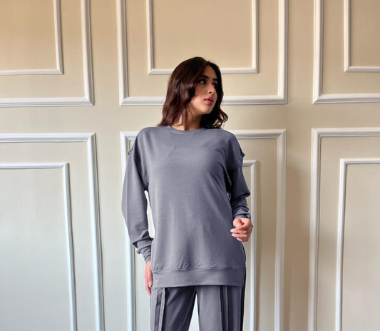 Raw Edge Sweetshirt  In Light Gray