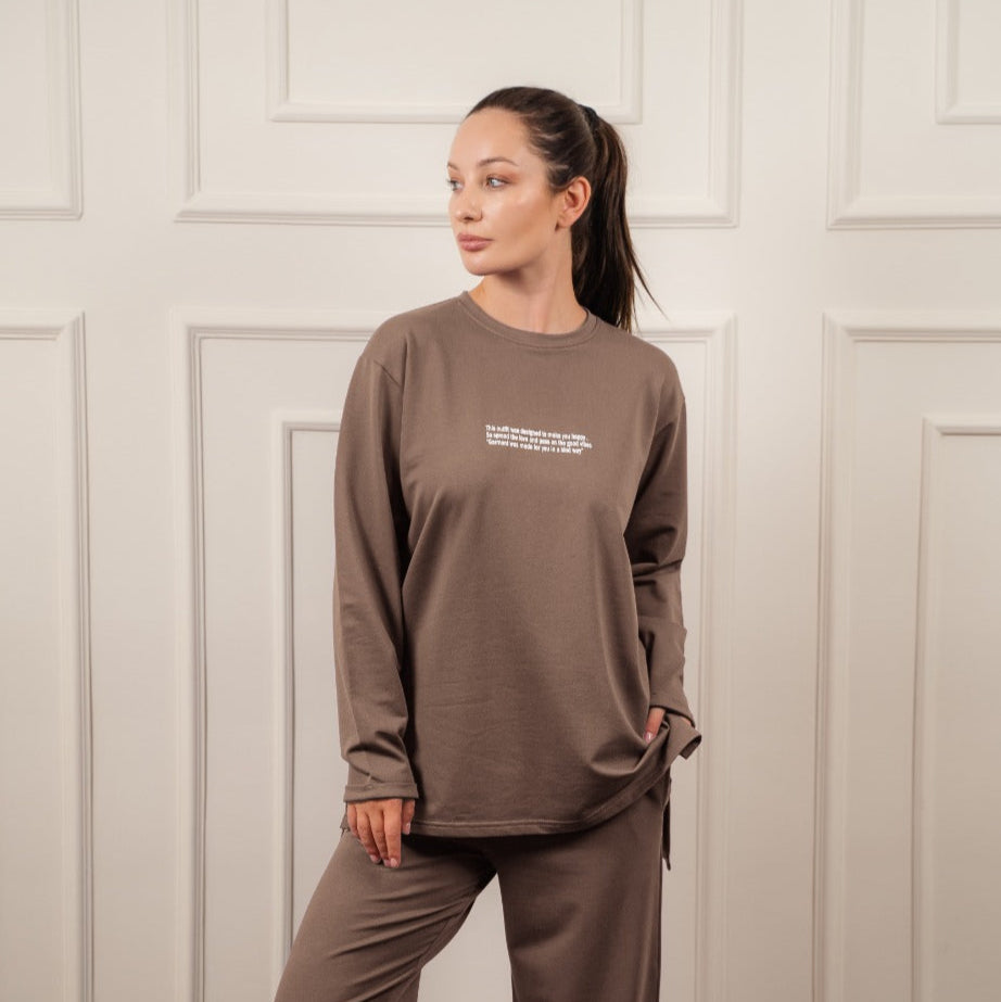 Long Sleeved T-Shirt In Cotton |Brown