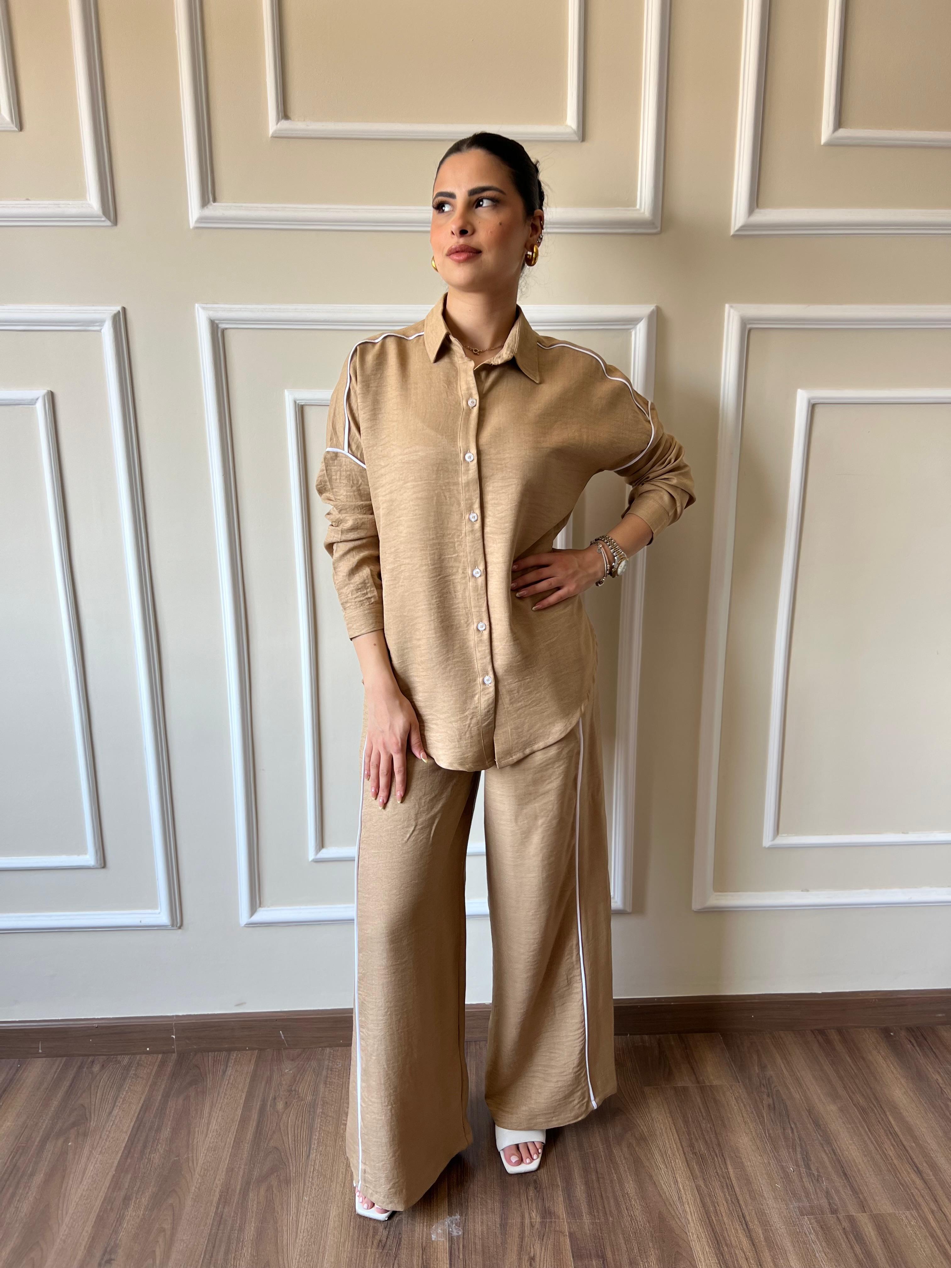 White Stripe Linen Set