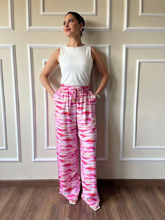 Printed Viscose Pant | Pink