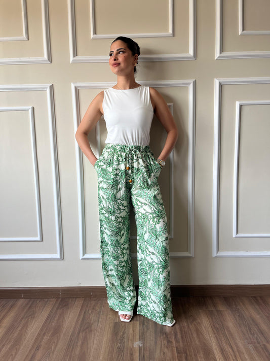 Printed Viscose Pant | Green