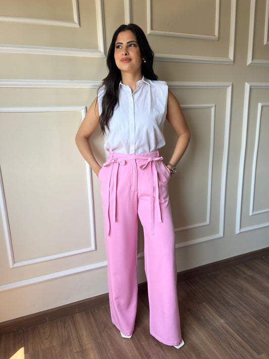 Double Belts Trousers| Pink