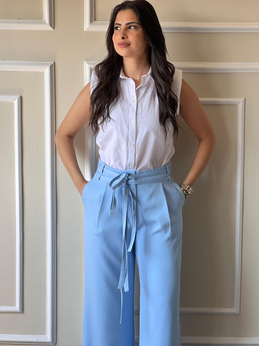 Double Belts Trousers| Baby Blue