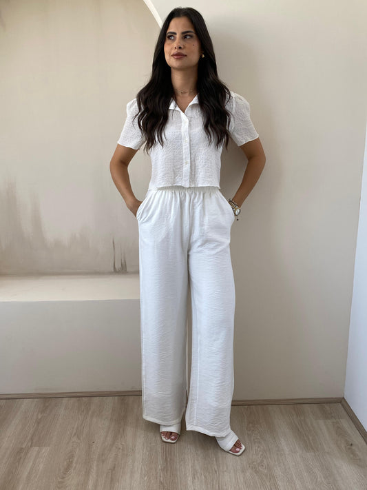 Wide Leg Linen Trousers | Off-White
