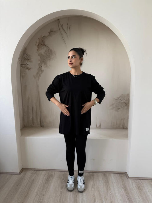 Long Sleeves Cotton Black Legging Set