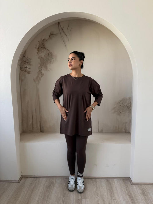 Long Sleeves Cotton Brown Legging Set