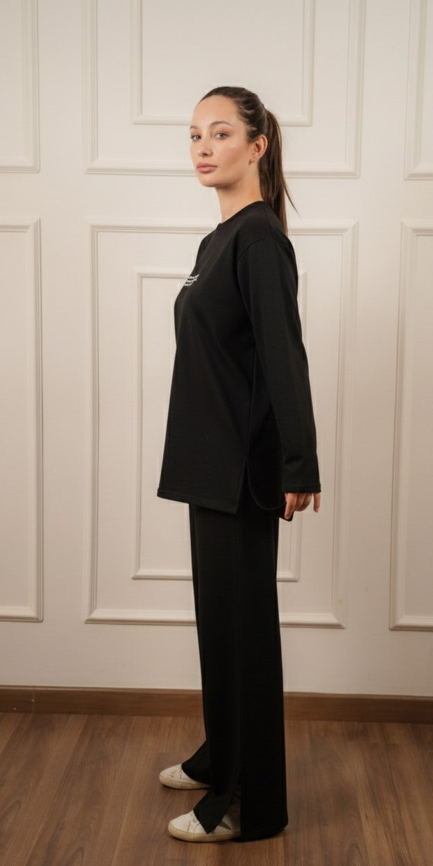 Long Sleeves Cotton Everyday Tracksuit I Black