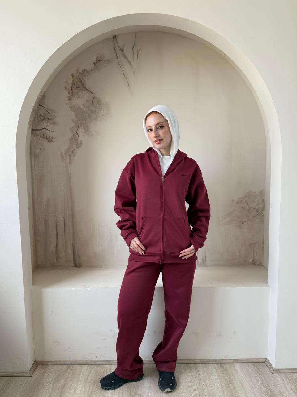 Full Zip Hoodie Set | Burgundy