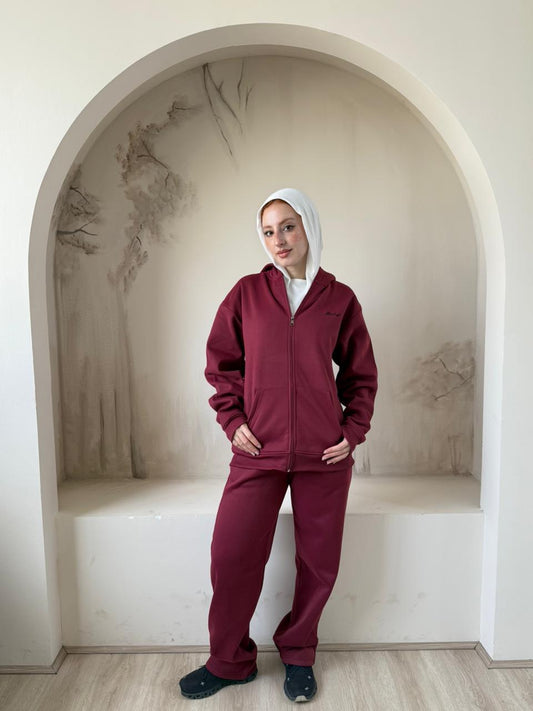 Full Zip Hoodie Set | Burgundy