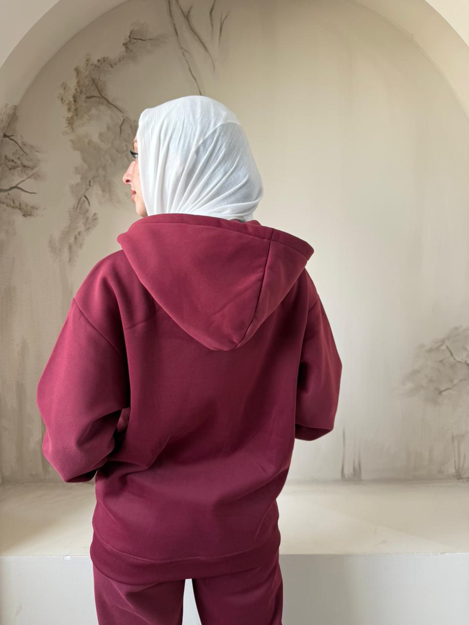 Full Zip Hoodie Set | Burgundy