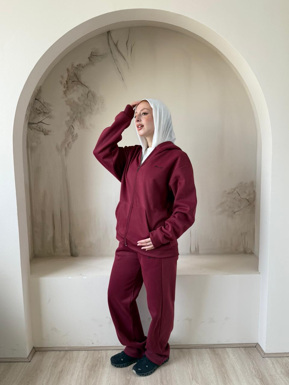 Full Zip Hoodie Set | Burgundy