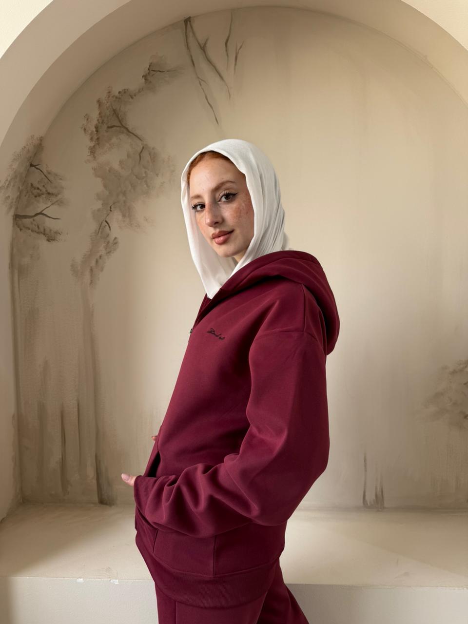 Full Zip Hoodie Set | Burgundy