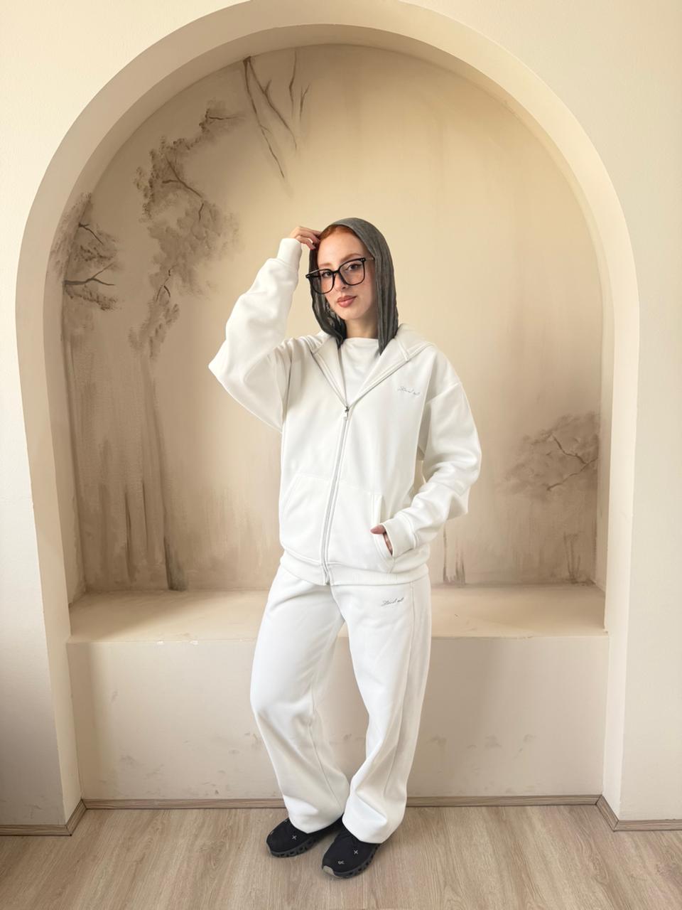 Full Zip Hoodie Set | White