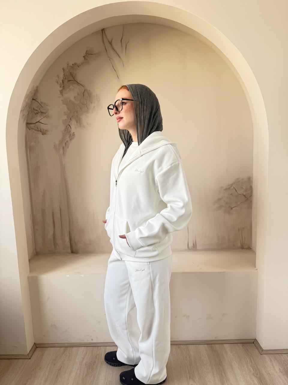 Full Zip Hoodie Set | White