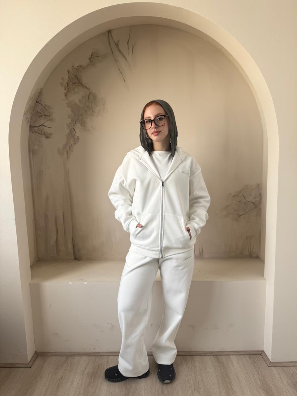 Full Zip Hoodie Set | White