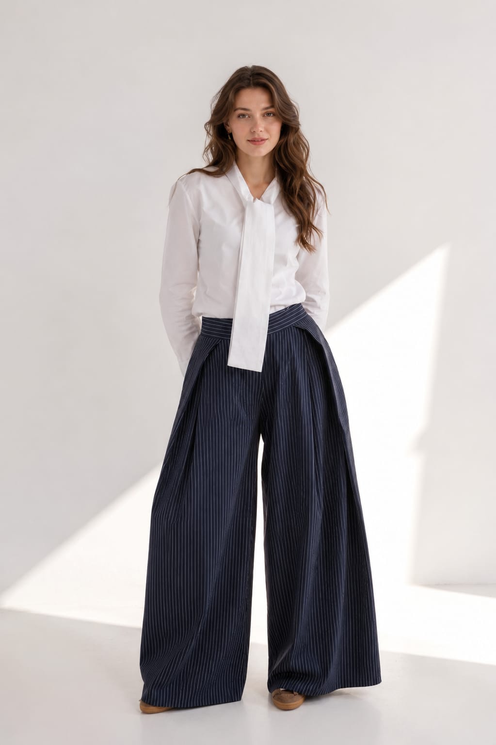 Pleated Striped Trousers