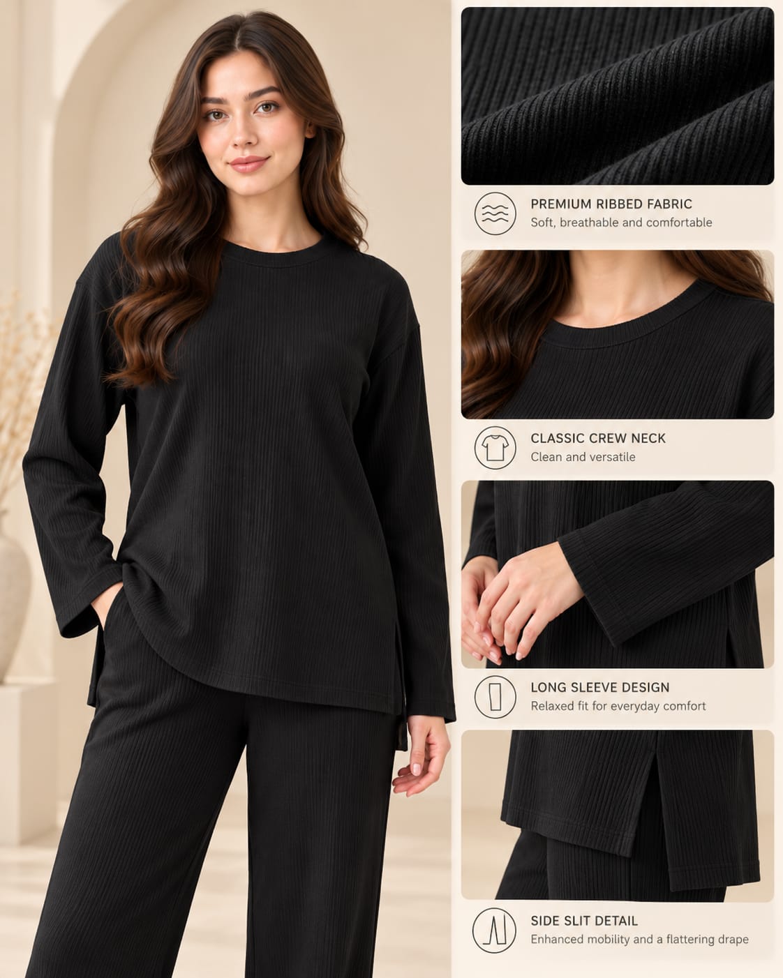 Ribbed Side Slit Set