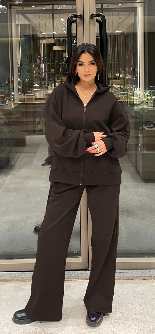 Fleece Jacket Set In Dark Brown