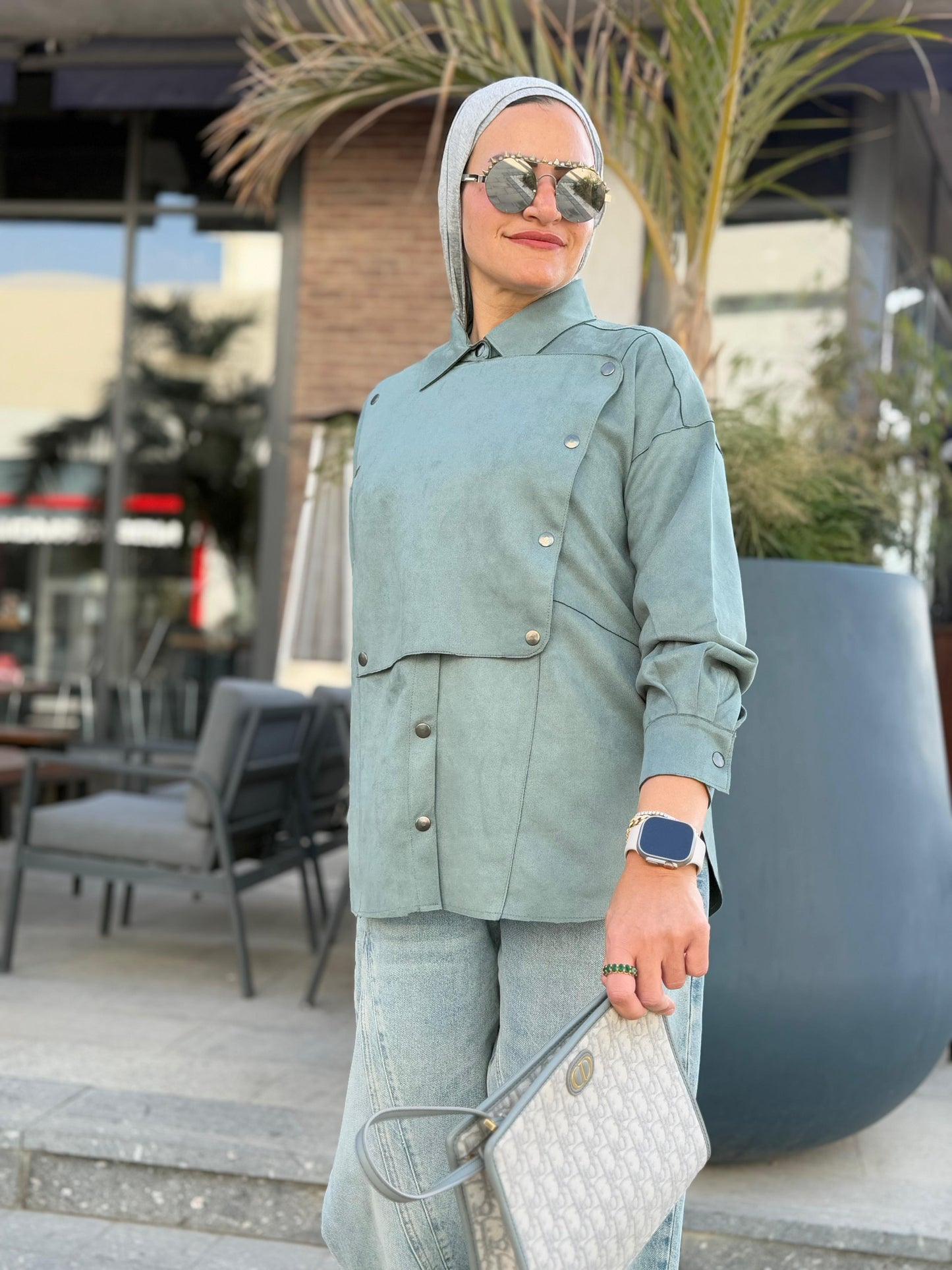 Faux Suede Overshirt In Mint