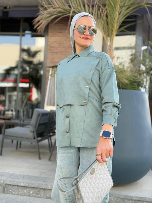 Faux Suede Overshirt In Mint