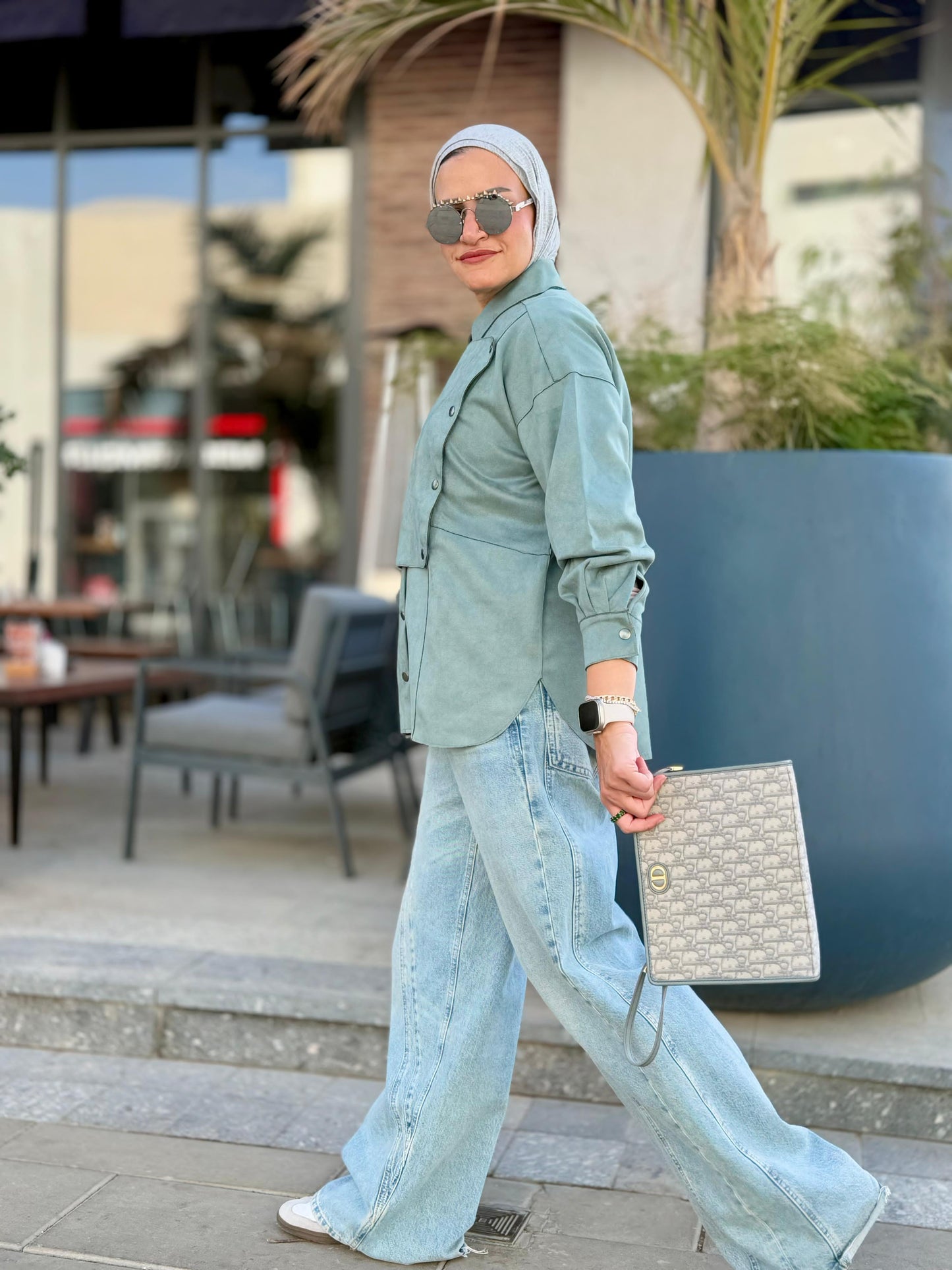 Faux Suede Overshirt In Mint