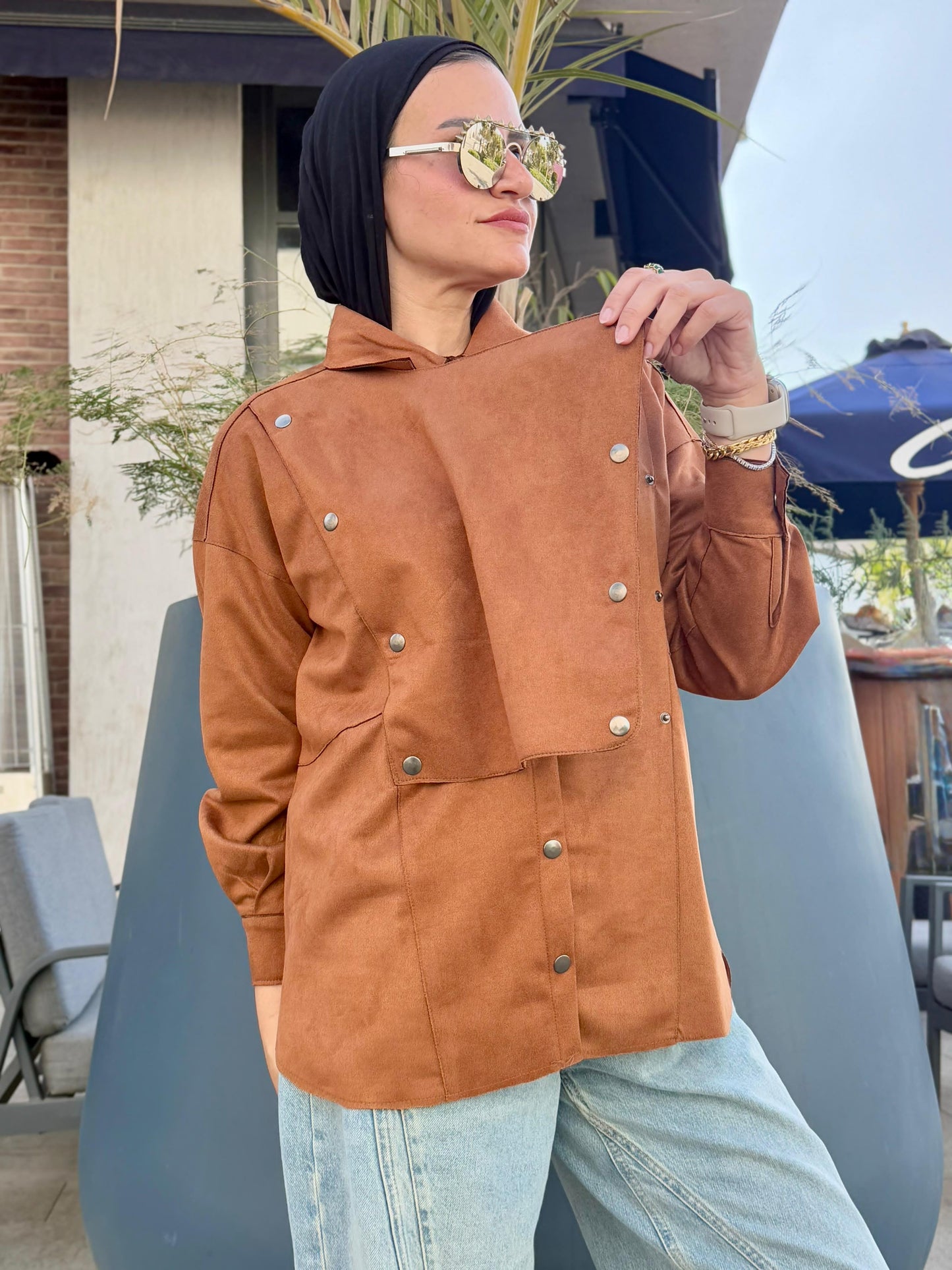 Faux Suede Overshirt In Camel
