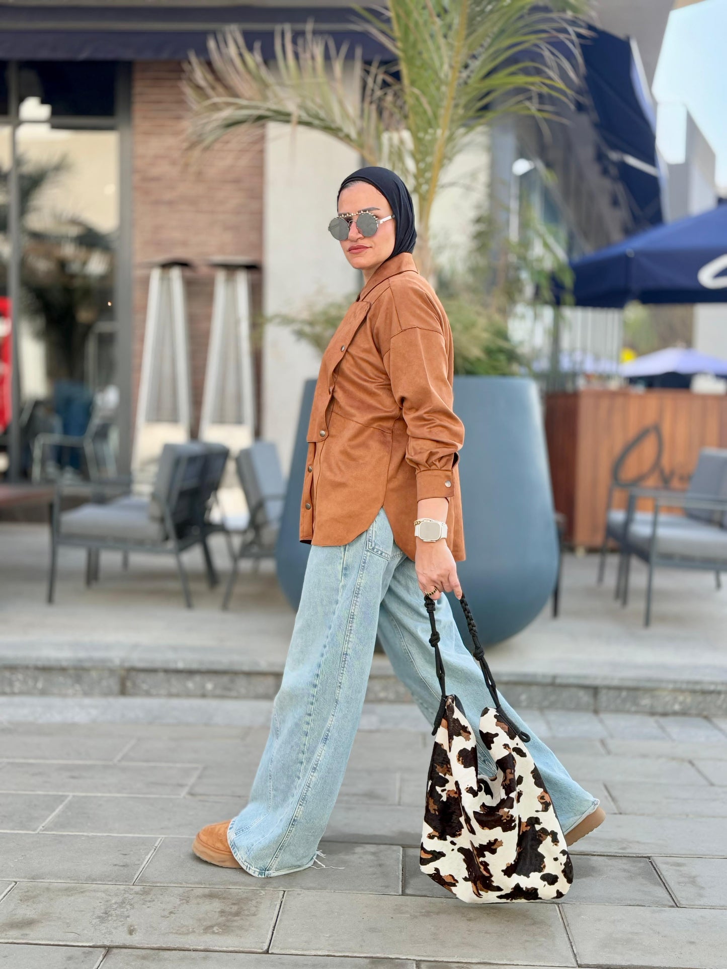Faux Suede Overshirt In Camel