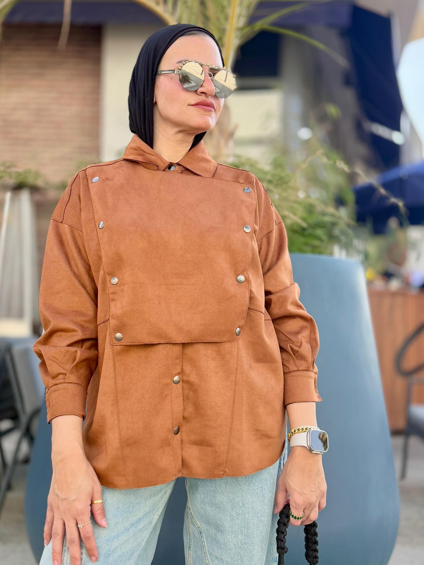 Faux Suede Overshirt In Camel