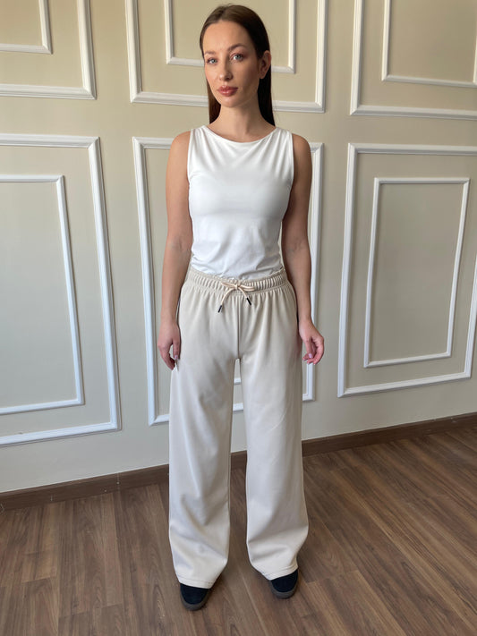 Fleece  Wide-Leg Sweatpants | Beige