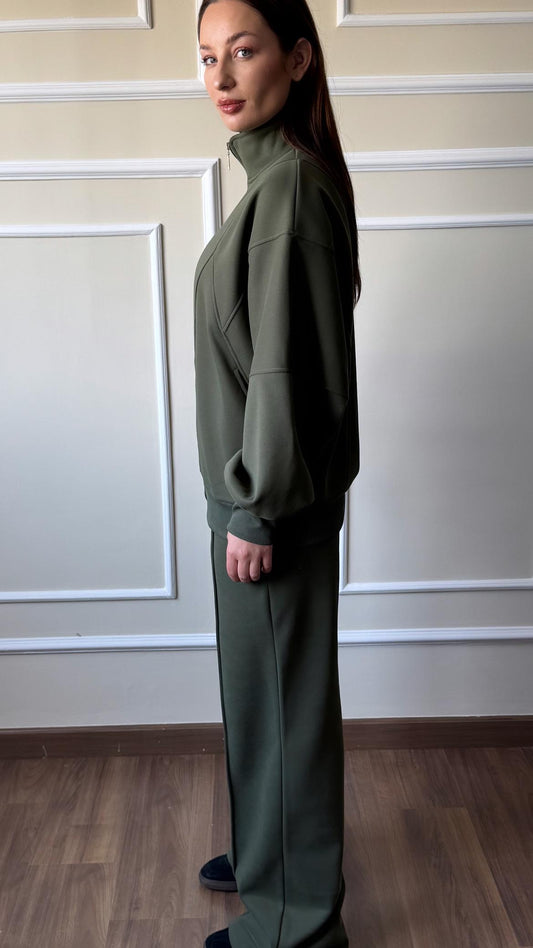 Soft Bomber Jacket Set In Olive