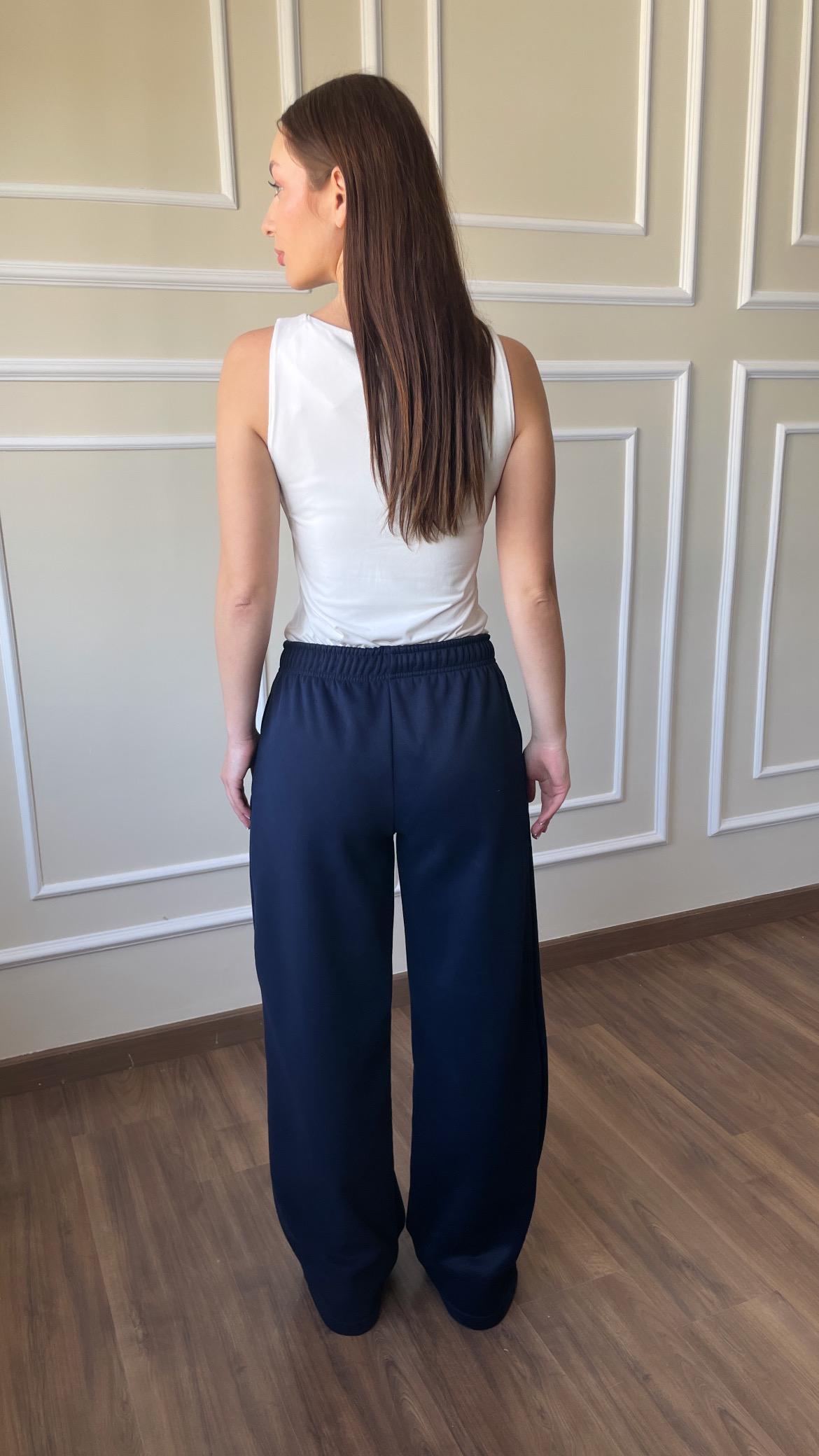 Fleece Wide-Leg Sweatpants| Navy