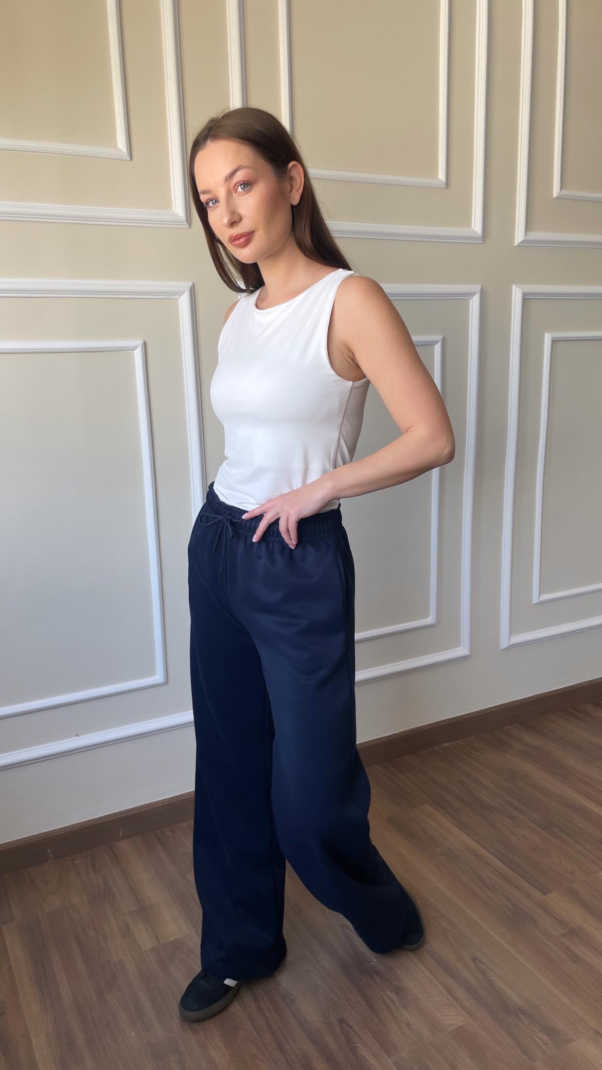 Fleece Wide-Leg Sweatpants| Navy