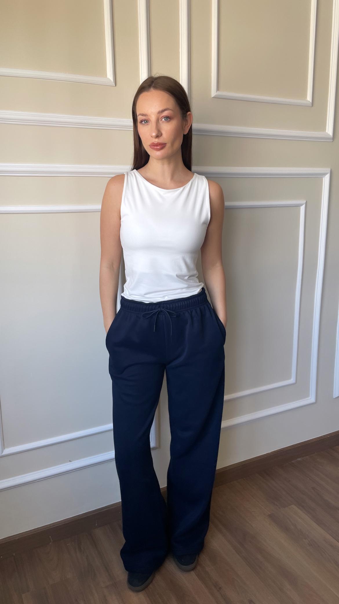 Fleece Wide-Leg Sweatpants| Navy