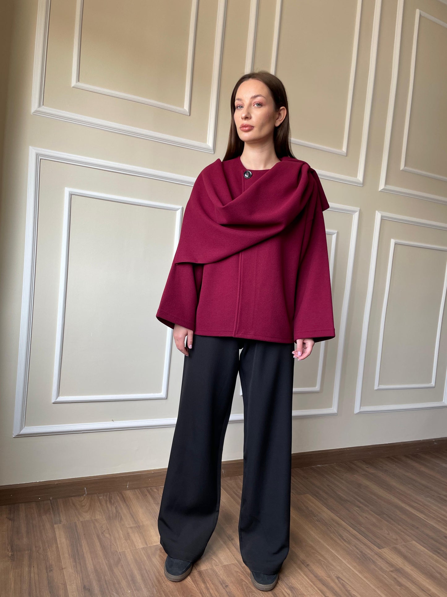 Scarf Jacket In Burgundy