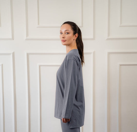 Long Sleeves Cotton T-Shirt | Gray