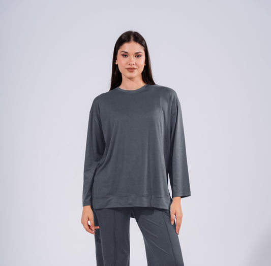 Long Sleeved Top In Dark Grey
