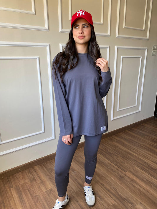 Long Sleeves Cotton Gray Legging Set