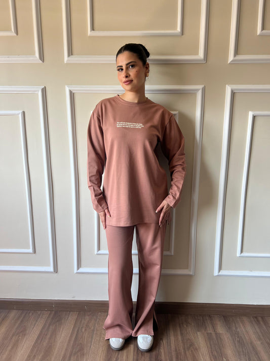 Long Sleeves Cotton Everyday Tracksuit I Brown