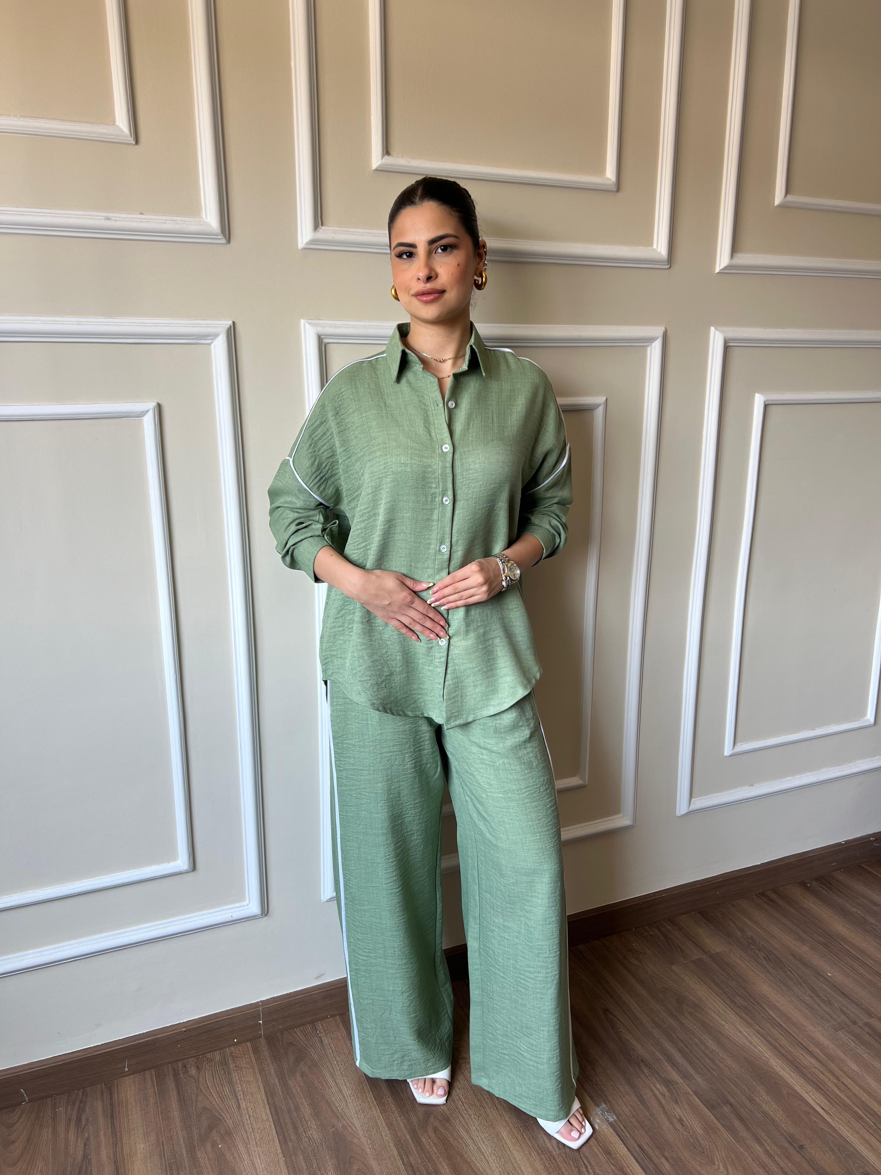 White Stripe Linen Set