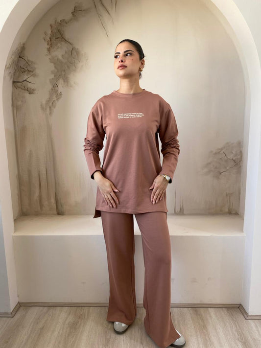 Long Sleeves Cotton Everyday Tracksuit I Brown