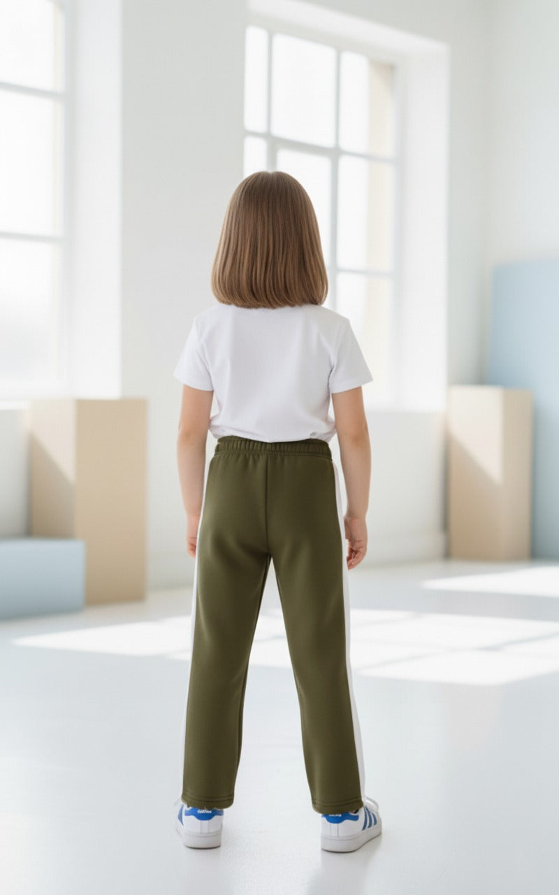 Striped fleece trousers|Olive