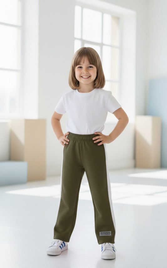 Striped fleece trousers|Olive