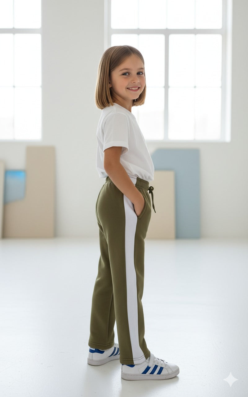 Striped fleece trousers|Olive