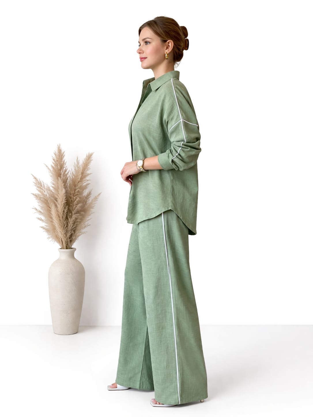 White Stripe Linen Set