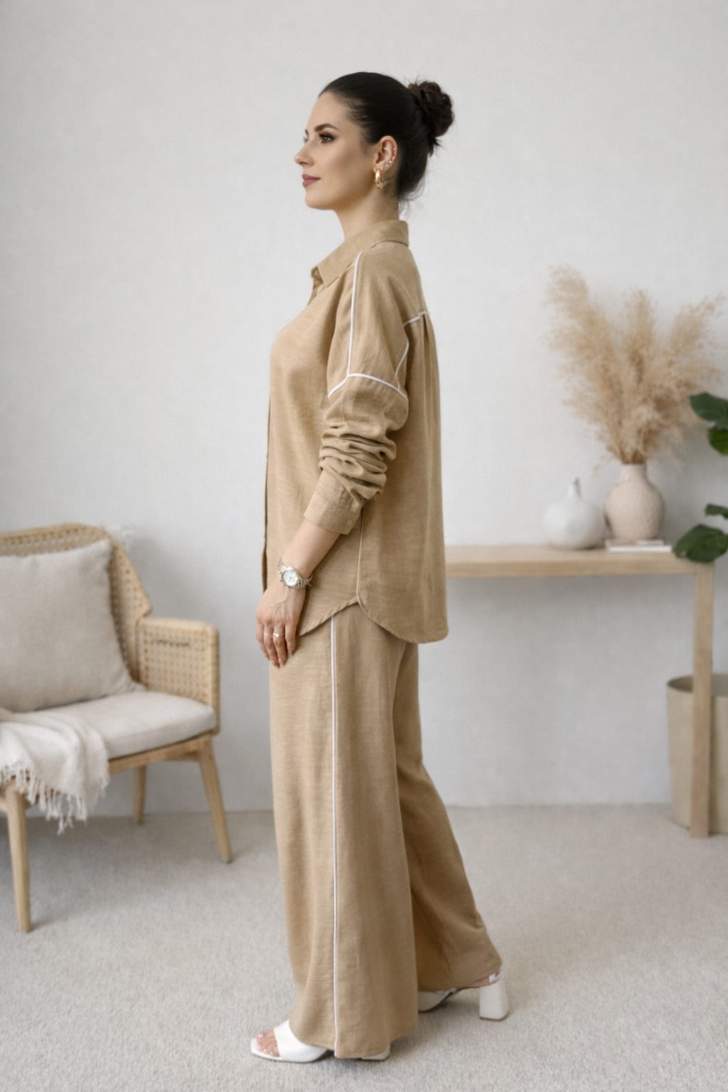 White Stripe Linen Set
