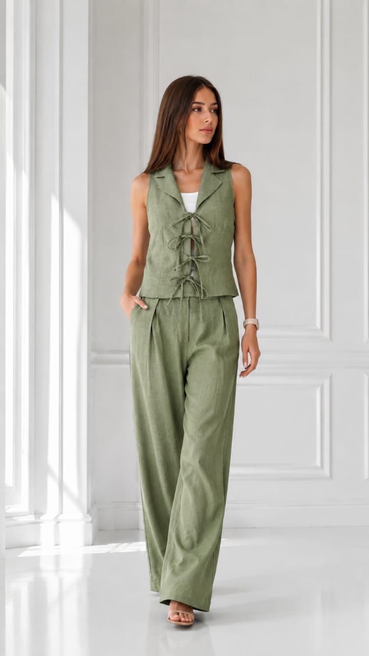 W-The Tie Details Vest In Mint-Green