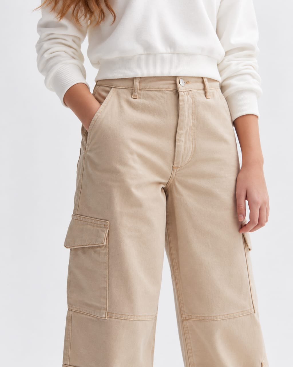 Beige Kids Cargo Pants