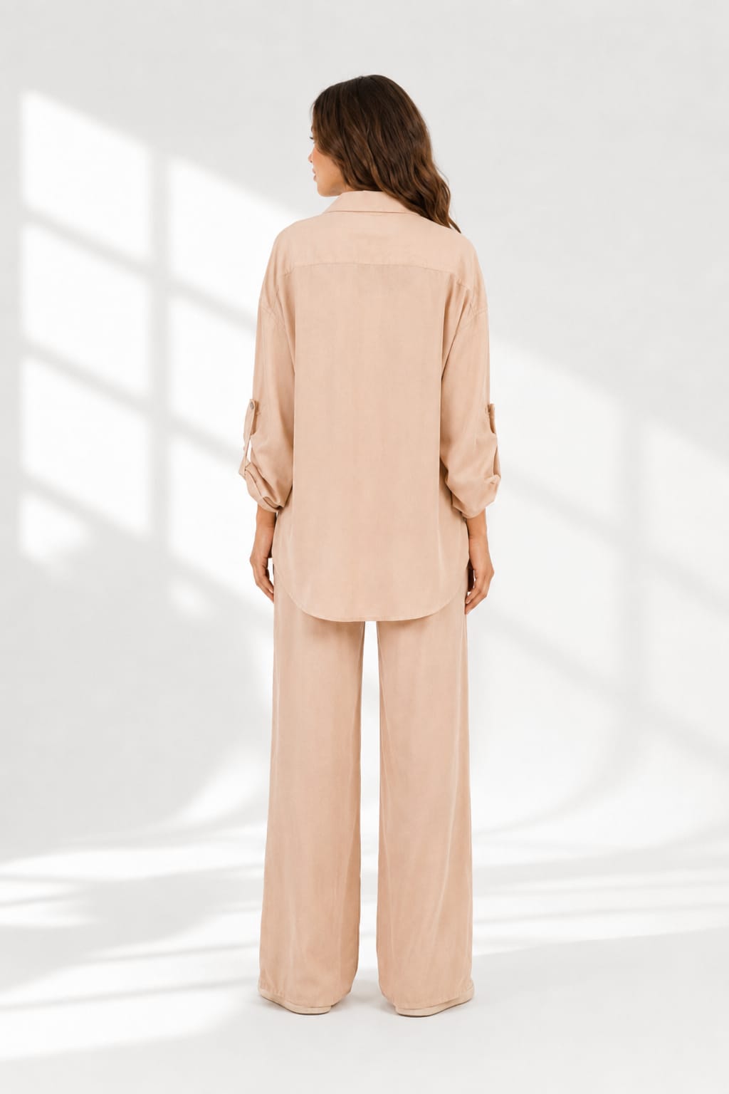 Flowy Shirt Set In Beige