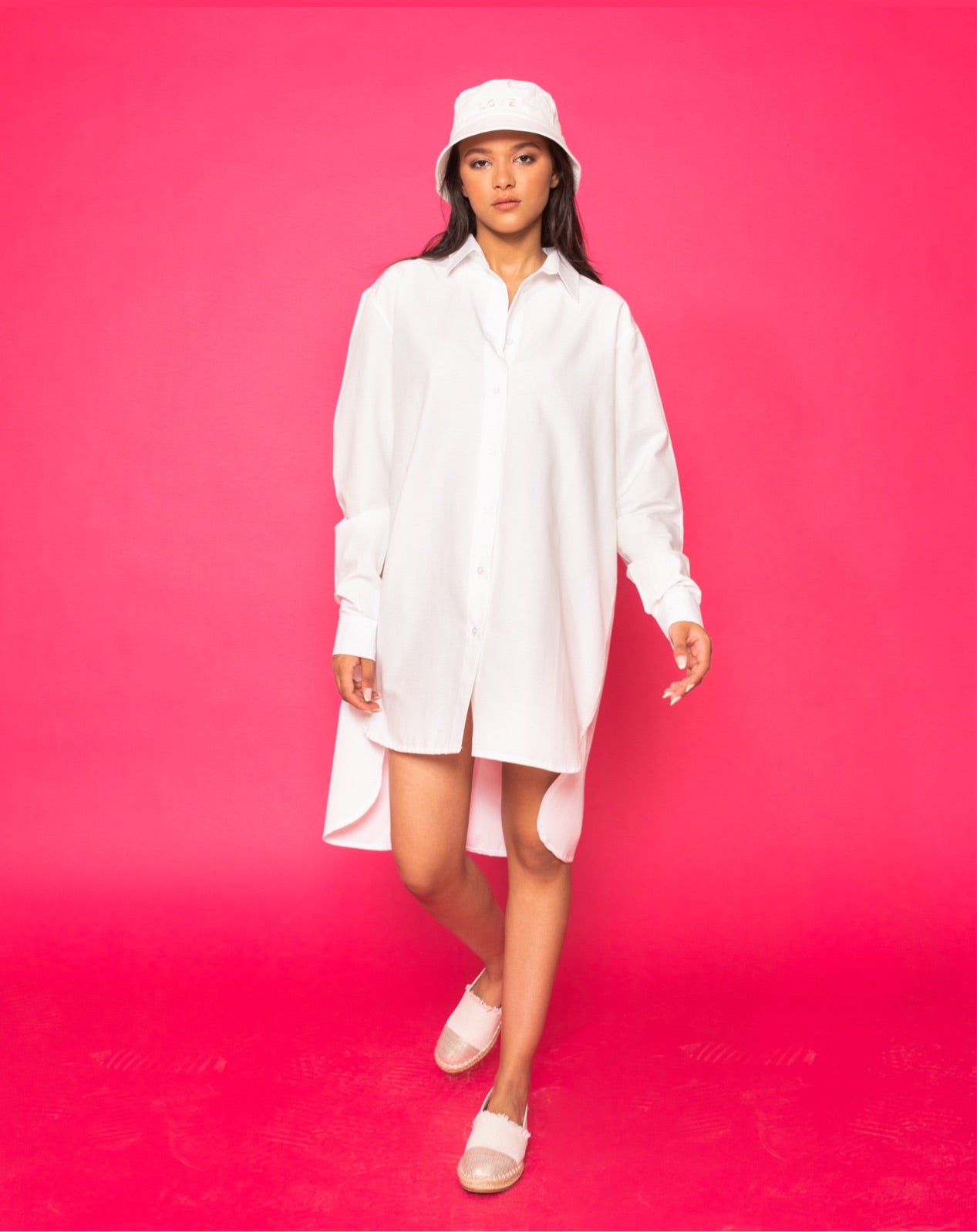 Oversized Shirt Dress In White